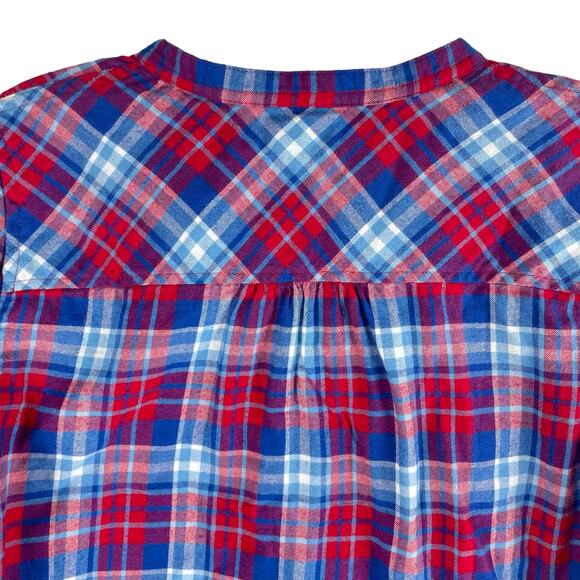 J. Crew Mercantile Flannel Plaid Popover Shirt Top Ruffle Blue Red Size XS - Picture 10 of 11
